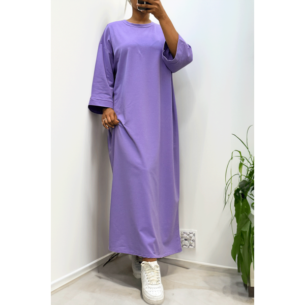 Longue robe over size en coton lilas très épais - 1