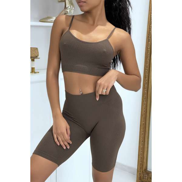 Ensemble moulant marron crop top - 1