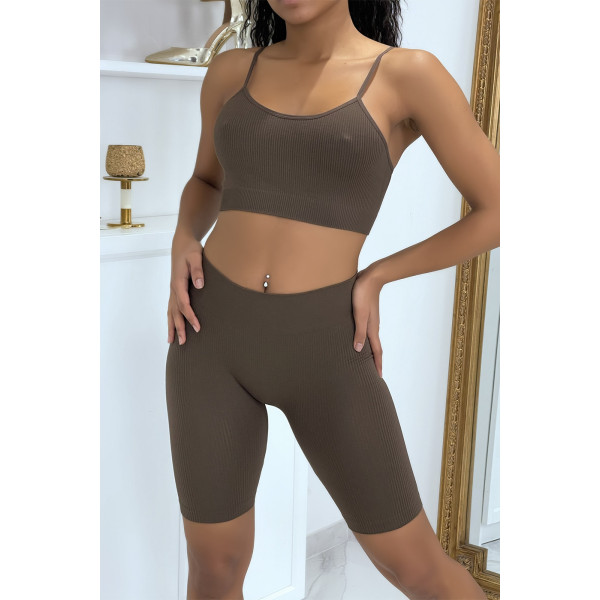 Ensemble moulant marron crop top - 2