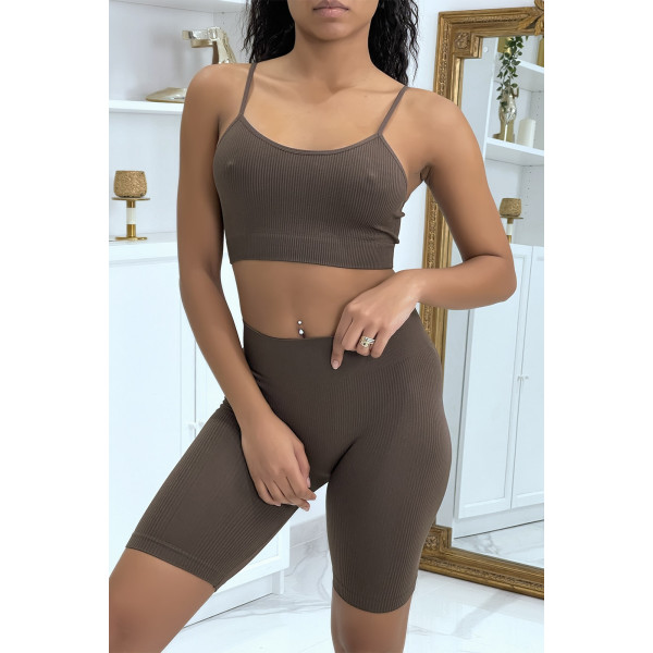 Ensemble moulant marron crop top - 4