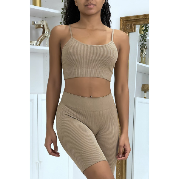 Ensemble moulant taupe crop top - 2