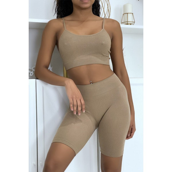 Ensemble moulant taupe crop top - 4