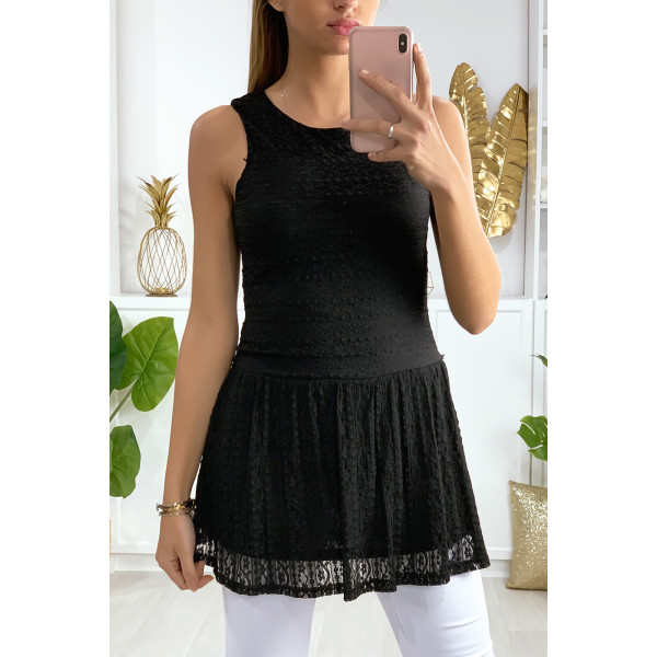 Robe tunique en dentelle noir avec fermeture au dos - 1