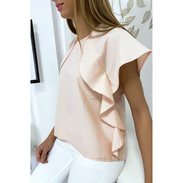 Blouse rose à volant avec trois boutons à l'épaules - 3