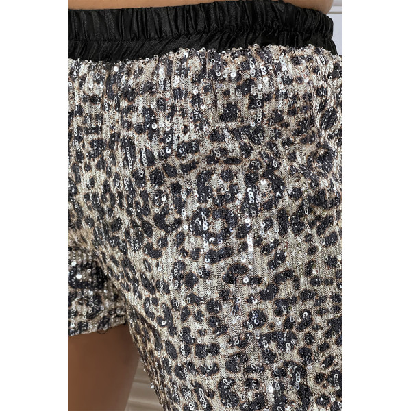 Mini short noir leopard en sequins - 7