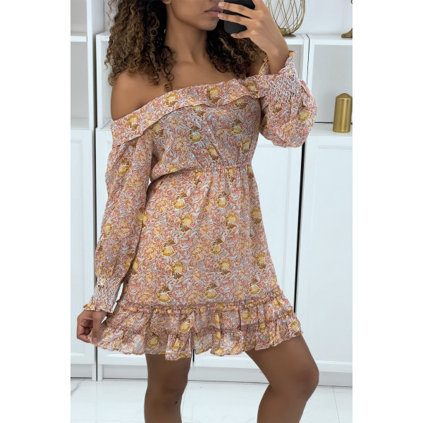 Robe patineuse fleurie rose à manches tombantes - 2