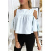 Blouse crop top bleu avec noeuds - 1