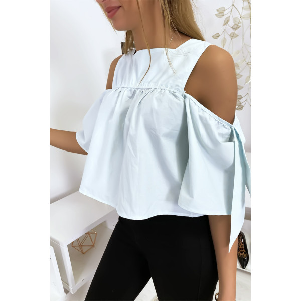 Blouse crop top bleu avec noeuds - 2