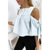 Blouse crop top bleu avec noeuds - 2