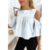 Blouse crop top bleu avec noeuds - 3