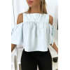 Blouse crop top bleu avec noeuds - 4