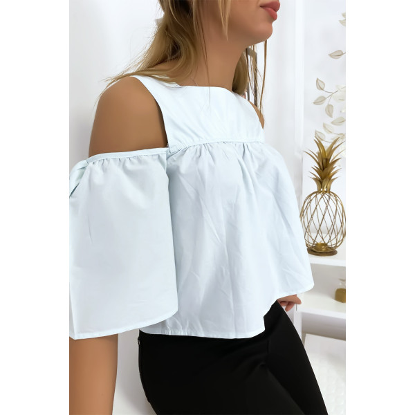 Blouse crop top bleu avec noeuds - 5