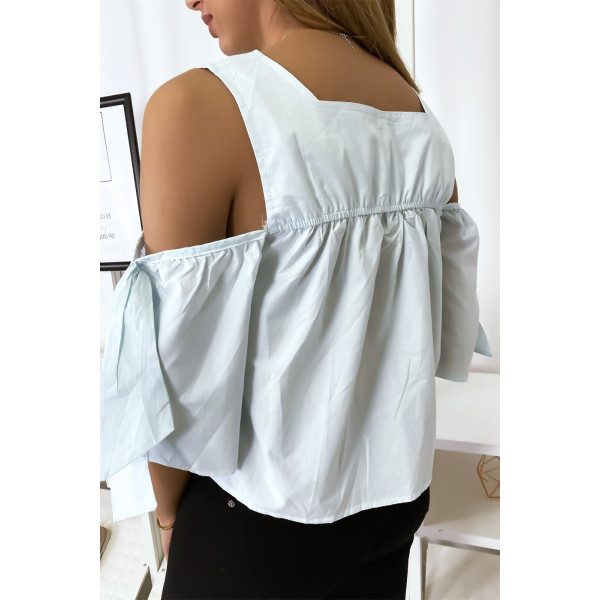 Blouse crop top bleu avec noeuds - 6