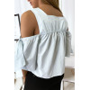 Blouse crop top bleu avec noeuds - 6