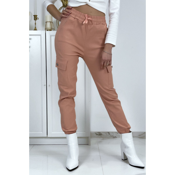 Pantalon treillis rose en strech avec poches - 8