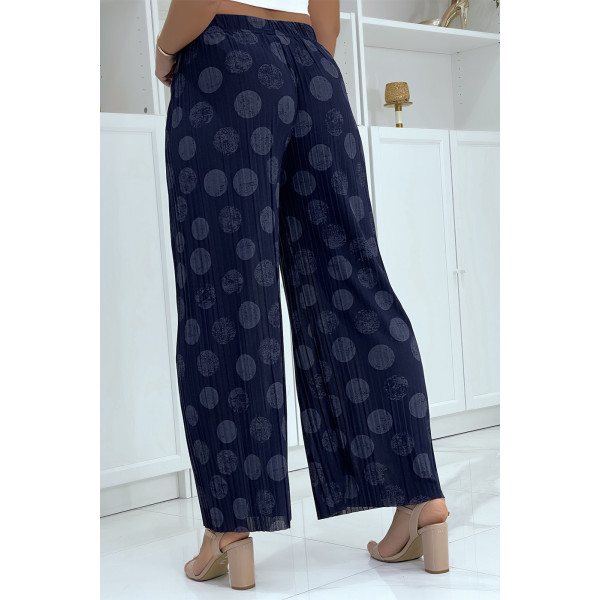 Pantalon palazzo plissé marine avec motif - 3