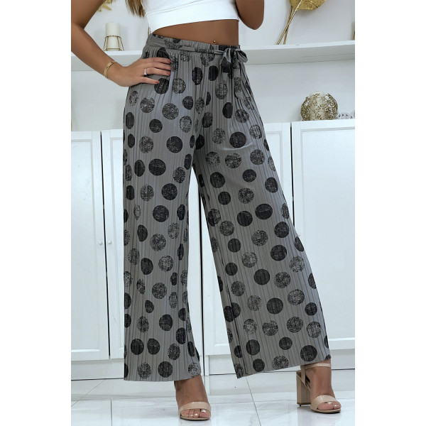 Pantalon palazzo plissé gris avec motif - 2