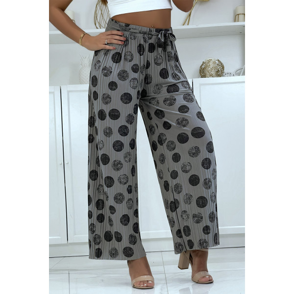 Pantalon palazzo plissé gris avec motif - 3