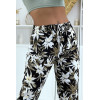 Pantalon fluide noir à motif floral B-10 - 4