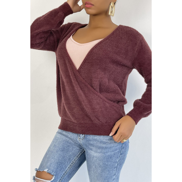 Pull cache coeur bordeaux duveteux et over size - 3