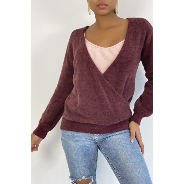 Pull cache coeur bordeaux duveteux et over size - 4