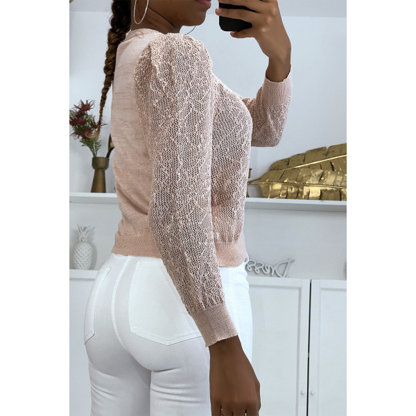 Pull jacquard rose fil doré - 1