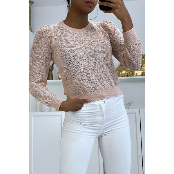 Pull jacquard rose fil doré - 3