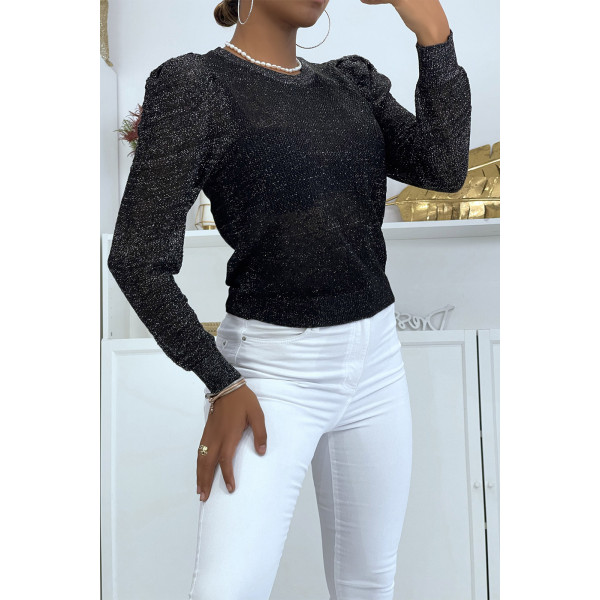 Pull jacquard noir fil doré - 5