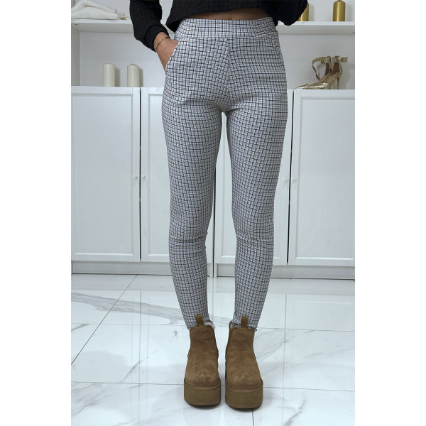 Pantalon slim blanc extensible à motif pied de poule - 1