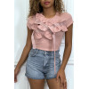 T-shirt rose manches courtes, avec des noeuds - 3