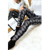 Legging d'hiver noir avec motifs tête de panthère en blanc. Style fashion. - 11