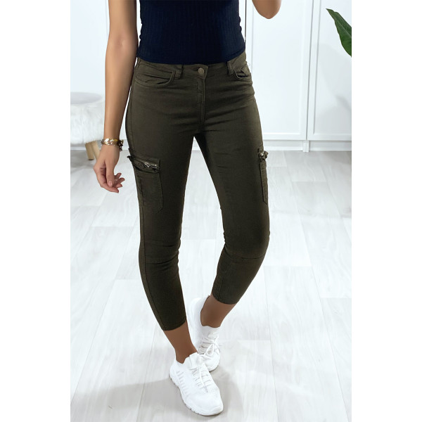 Pantalon treillis kaki foncé avec poches sur les côtés - 3