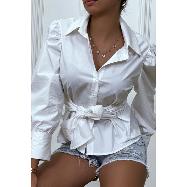 Chemise blanche avec manches bouffante et ceinture intégré - 3