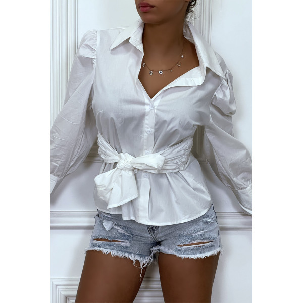 Chemise blanche avec manches bouffante et ceinture intégré - 5