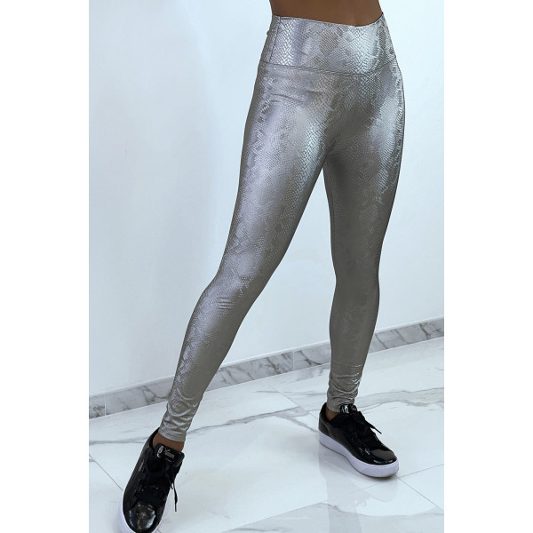 Legging gris argenté effet 3D motif Python - 2