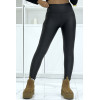 Legging noir en simili cuir molletonné et taille haute - 2