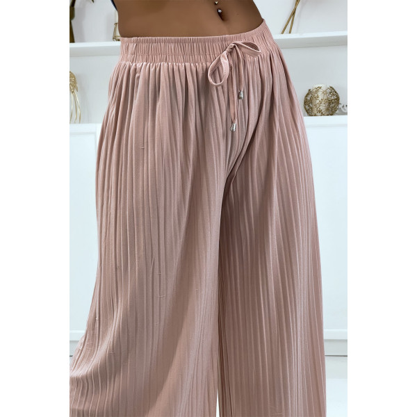 Pantalon palazzo plissé rose très tendance - 5