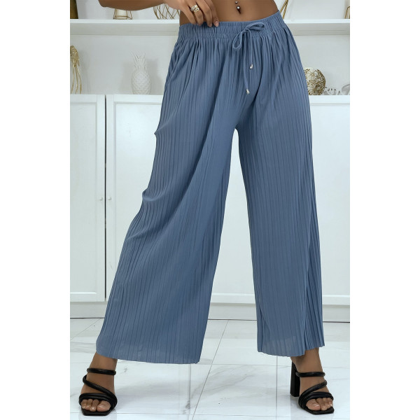 Pantalon palazzo plissé bleu très tendance - 1