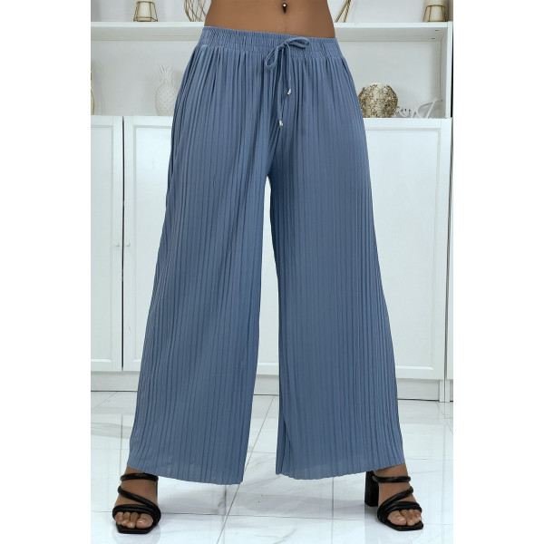 Pantalon palazzo plissé bleu très tendance - 3