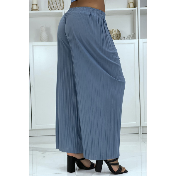 Pantalon palazzo plissé bleu très tendance - 4