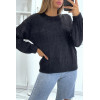 Pull noir à col rond tout doux effet bouffant - 10