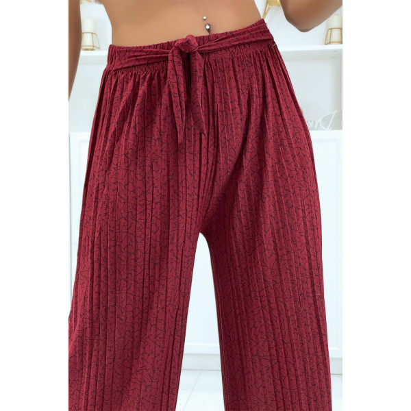 Pantalon plissé fluide bordeaux à motif marbre - 2