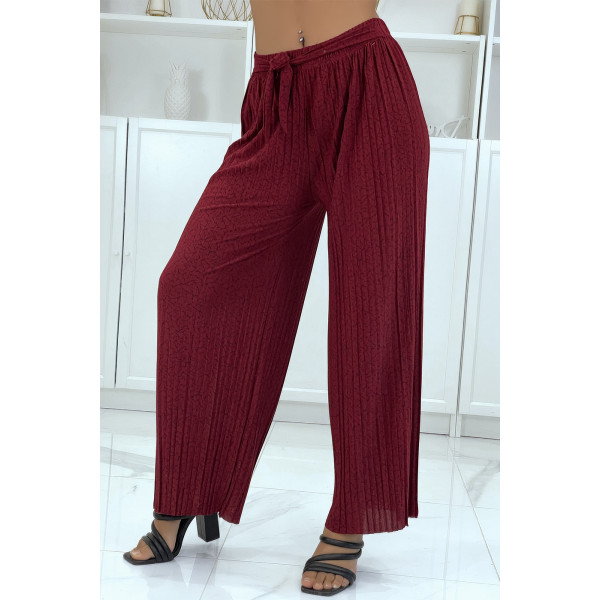 Pantalon plissé fluide bordeaux à motif marbre - 3