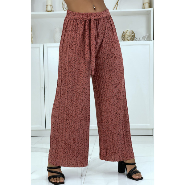 Pantalon plissé fluide corail à motif marbre - 3