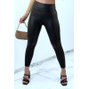 Legging en simili noir avec motif plis style motard - 6