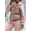 Ensemble 3 pièces doudoune sans manche rose avec sweat et jogging - 4