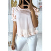 Blouse rose manches volantes avec dentelle et boutonnés au dos - 2