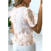 Blouse rose manches volantes avec dentelle et boutonnés au dos - 5