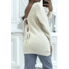 Pull dos-nu beige à nouer en grosse maille et à manches bouffantes - 2