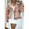 Blouson aviateur rose chaud et doux effet daim et moumoute parfait pour l'hiver - 5